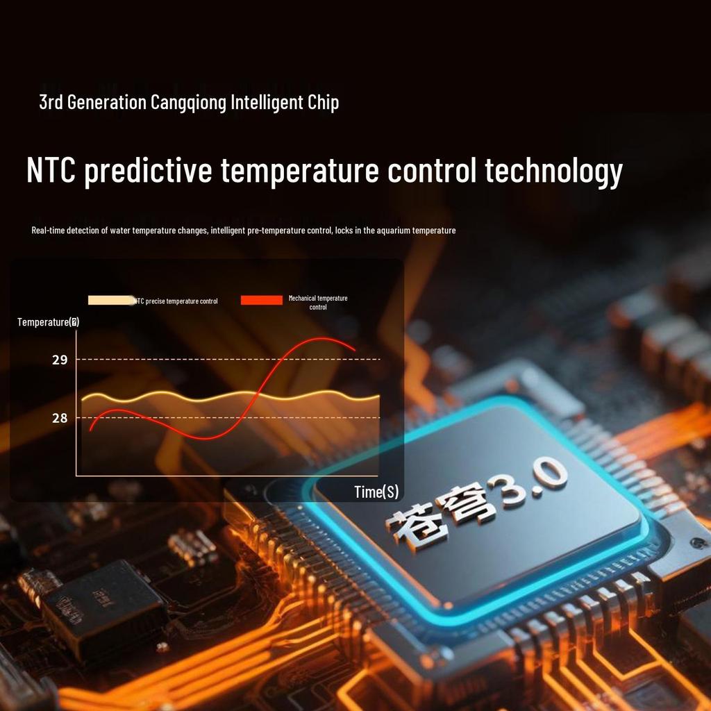 Chytré akvarijní topítko: Automatická regulace teploty, Vypnutí bez vody, Variabilní frekvence, Kompaktní a efektivní