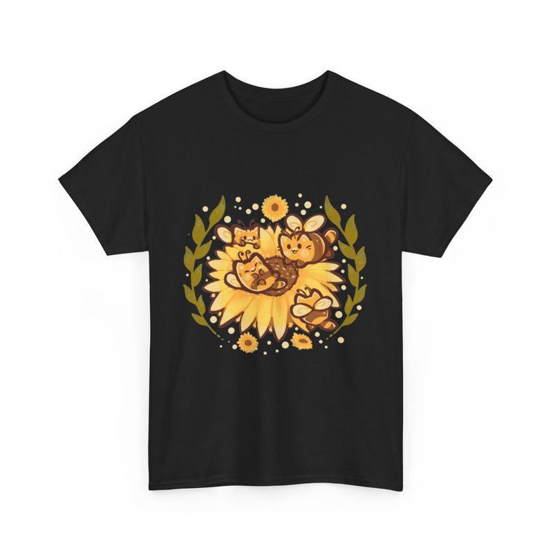 Funny Kitty TShirt Unisexs Unisexs Tees Top Sunflower Cat Bee TShirt Unisexs Unisexs Tees Top 2XL