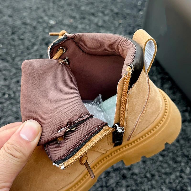 Kids Fashion Boots with Side Zipper Boys Girls Ankle Boots Thick Sole 2024 Autumn New Children Short Boots Round Toe Non-slip
