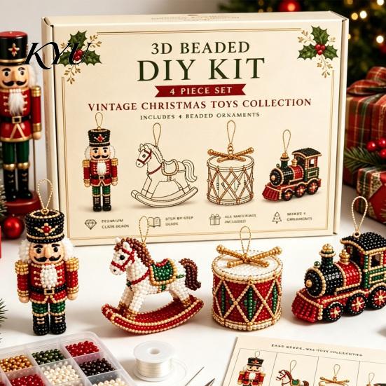 Parent Child Interactive Activity 3D Beaded DIY Kit, Lifelike Christmas Animal Beading Craft Set, Set for Kids Handmade Easy Embroidery Kit And Adults