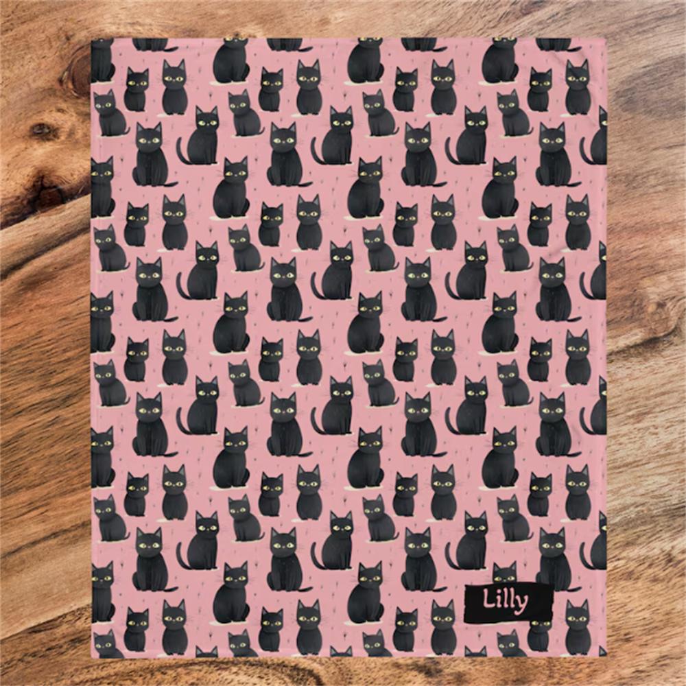 Pink Blanket Black Cat Blanket for People Cat Pattern Blanket Throw Blanket Soft Blanket Toddler Blanket for Cat Size: 75*100cm, Weight: 230 GSM