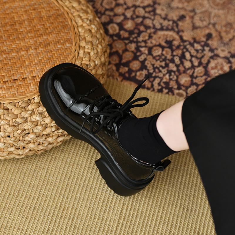 Xingguangfang small leather shoes women's 2025 new college lace-up versatile platform casual shoes