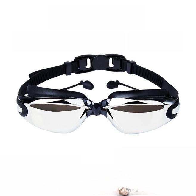 Ochelari de înot galvanizati HD pentru femei cu dopuri pentru urechi - roz, impermeabili, anti-aburire, prietenosi cu miopie.