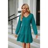 Spring and Autumn Women's Dress Solid Color V-Neck Splicing Long Sleeve Loose Dress A-line Dresses