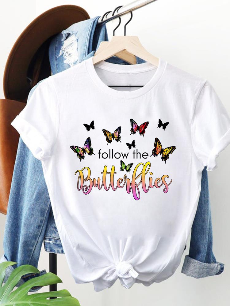 (Aziatische maat) liefdeshart stijl 90s Dameskleding Korte Mouw T-shirt Mode Tee Top Vrouw Print Vrouwen Grafische T-shirts