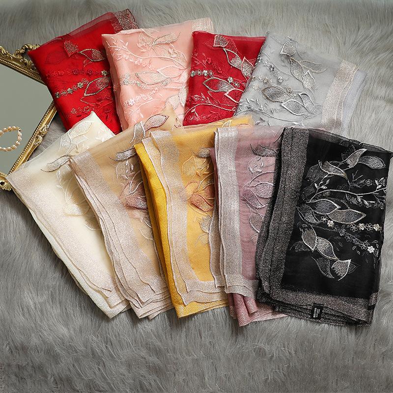 Fashion  Silk Wool Scarf  Embroidered Women Shawls And Wraps Lady Travel Pashmina High Quality Winter Neck Scarves Hijab