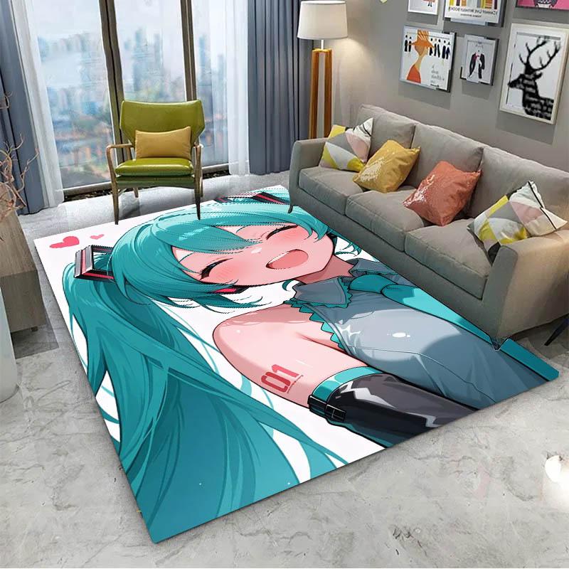 Alfombra 3D de Anime H-Hatsune V-Vocaloid Kawaii Girls para Decoración de Habitación Hogar Niños Regalo Puerta Alfombra para Zona Infantil Felpudo Antideslizante