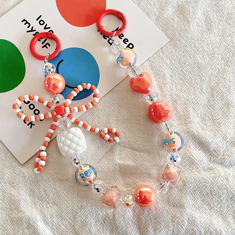 

Рисовые бусины бант мобильный телефон шнурок анти-потеря телефон цепочка кулон брелок наушники камера цепочка сумка цепочка на руку декор оранжевый