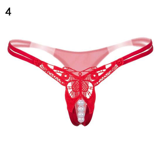 Hot Sexy Faux Pearl String Massasje Åpent Skritt Undertøy Truse Lady G-String