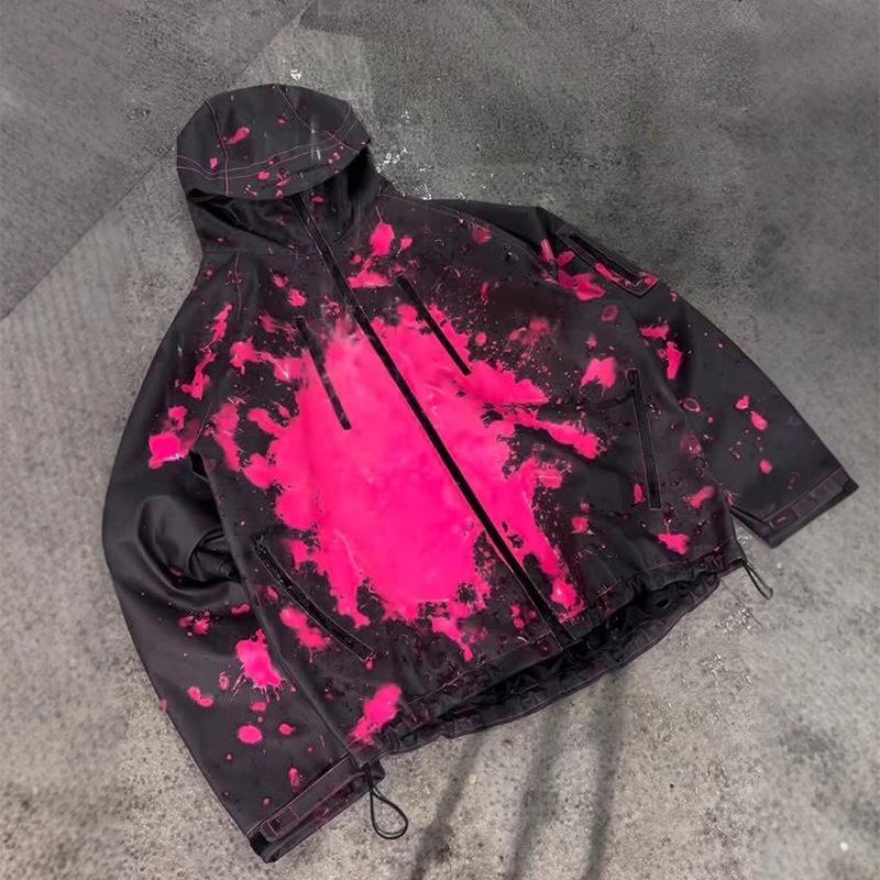 Unisex Hooded Color Changing Waterproof Windbreaker Zip Up Splash Print Oversized Jacket S