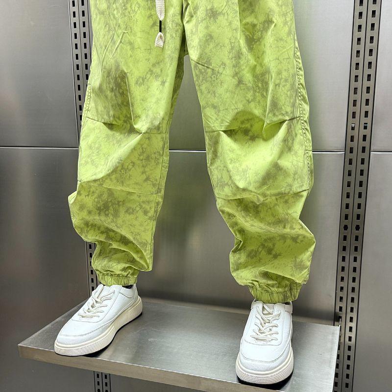 New Versatile Splicing Casual Pants Tied with Dyed Autumn New Loose Tie Pants Quick-drying Fashionable Nine-point Men Pants