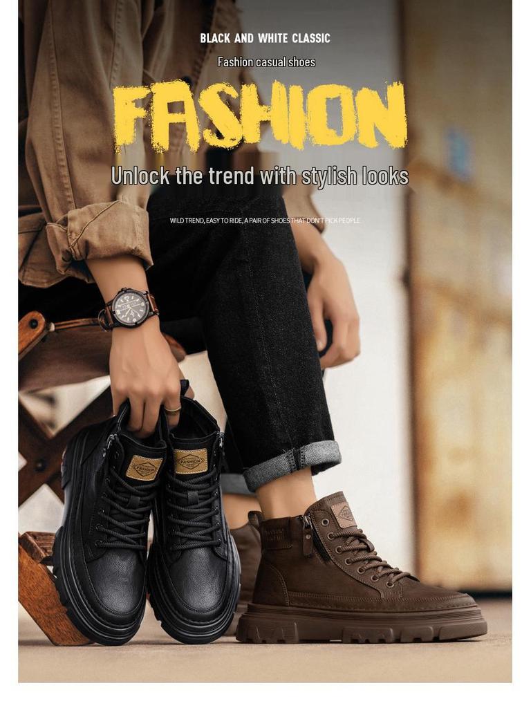 Men's Retro High-Top Work Boots: 2025 Autumn/Winter Thick-Soled Casual Martin Boots