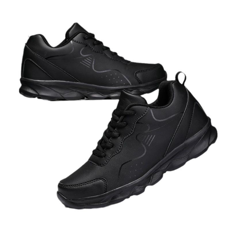 Autumn Winter Sneakers Women Soft Sole Non Slip Black Leather Sneakers Women Casual Shoes Lace Up Waterproof Women's Sport Shoes