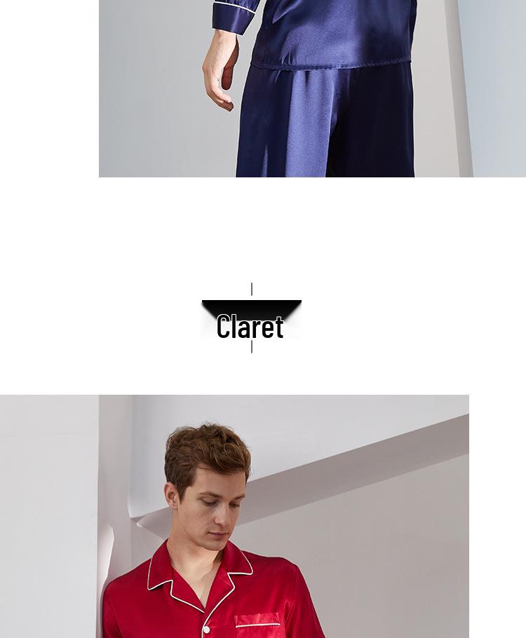 Men's Silk Pajama Set: Butterfly Embroidered Long Sleeve Top & Pants, 100% Mulberry Silk