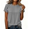 Maglione da Donna a Maniche Corte Raglan con Collo a Strisce Stampa Casual Estiva alla Moda Blusa Tunica Top per Outfit Quotidiano da Donna