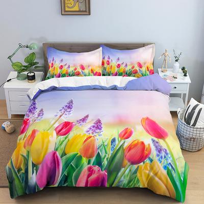 Luksusowy zestaw pościeli 3D Print Tulip Rose Print Zestaw poszewek na kołdrę Poszewka na kołdrę King Queen Size na ślub Poszewka na kołdrę z poliestru