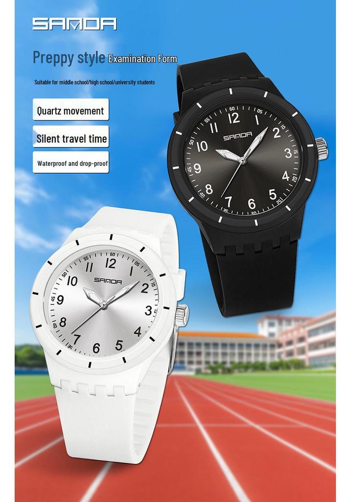 Sanda Unisex Waterproof Exam Quartz Watch for Middle School Students - Korean Style, Simple, Luminous, Sports Design