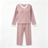 European & American V-Neck Lace Ribbed Women's Pajama Set - Fashionable, Casual Two-Piece Home Wear