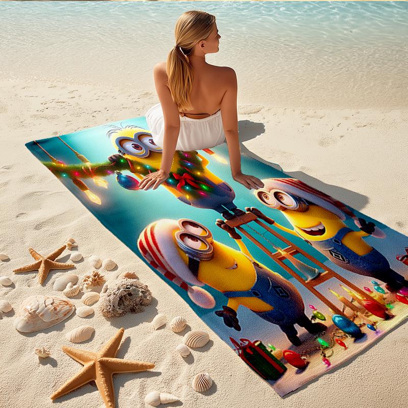 1Pc Christmas Minions Celebration Beach Towel Quick Dry Multiuse For Beach Pool Gym Yoga Home Travel Christmas Halloween Xmas Gift S1226