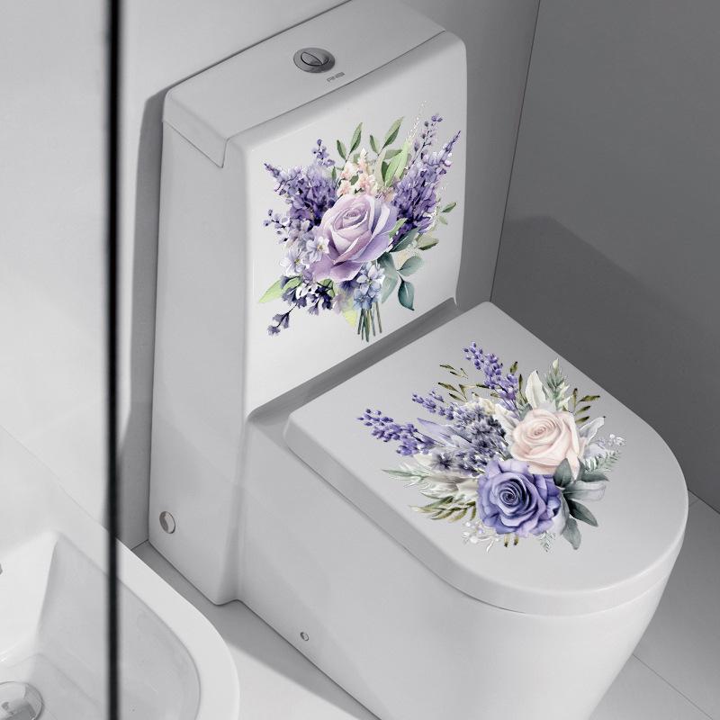 Elegant Purple Hyacinth Flowers Toilet and Wall Sticker Set Waterproof Self-Adhesive Removable Decal for Bathroom WC Home Decor
