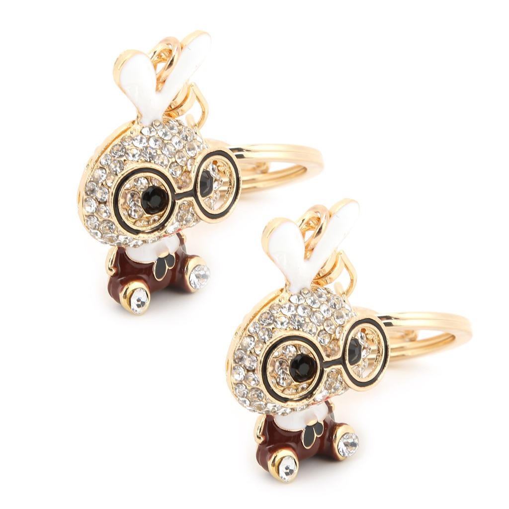 2pcs Keychain Pendants Cute Bunny Shape Rhinestone Ornaments Accessories for Keychains Bag Decoration Gift