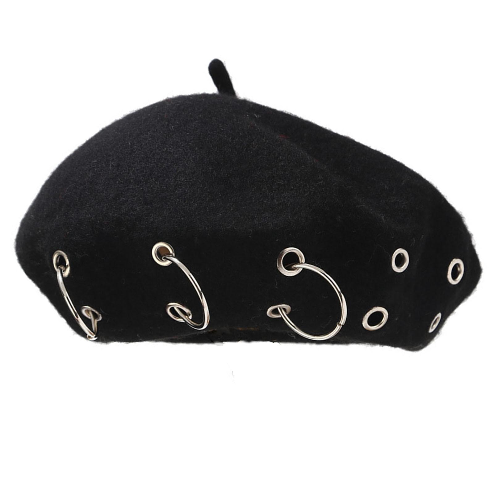 

Женский шерстяной персонализированный берет с железным кольцом и люверсом в стиле хип-хоп M