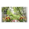 Rustikales Fensterbild Grüner Wald Tulpenblumen Foto Hintergrund