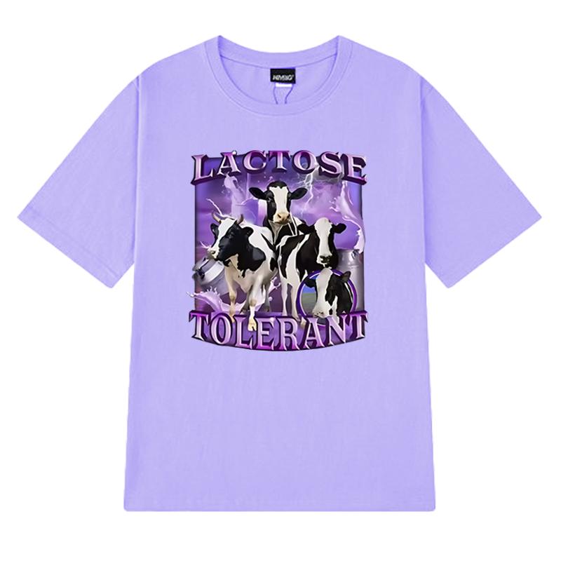 High Quality Lactose Tolerant Funny Meme Graphic Black Short Sleeve T Shirts Unisex Harajuku T-shirt Men Women 100% Cotton Tops