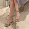 Women New Silk Sandals Fashion Party Prom Shoes Glitter Rhinestones Crystal Bow Pointed Toe Shoes Thin Buckle Strap High Heels