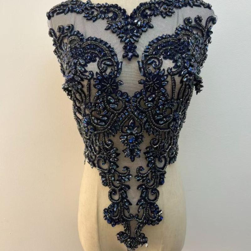 22 Colors Hand-Sewn Glass Rhinestone Beaded Embroidered Mesh Applique Patches for Dress Decoration Clothing Accessories