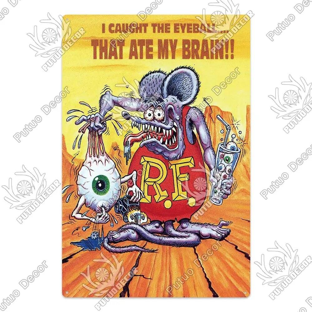 Putuo Decor Rat Fink Modified Car Culture Vintage Metal Tin Sign Decorative Plate for Garage Man Cave Bar Pub Club Decoration
