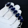 Blue Sapphire Necklace & Bracelet Jewelry Set, Coffin Blue Sapphire Gemstone 925 Sterling Silver Handmade Jewelry Unique Collection, Birthday Gift