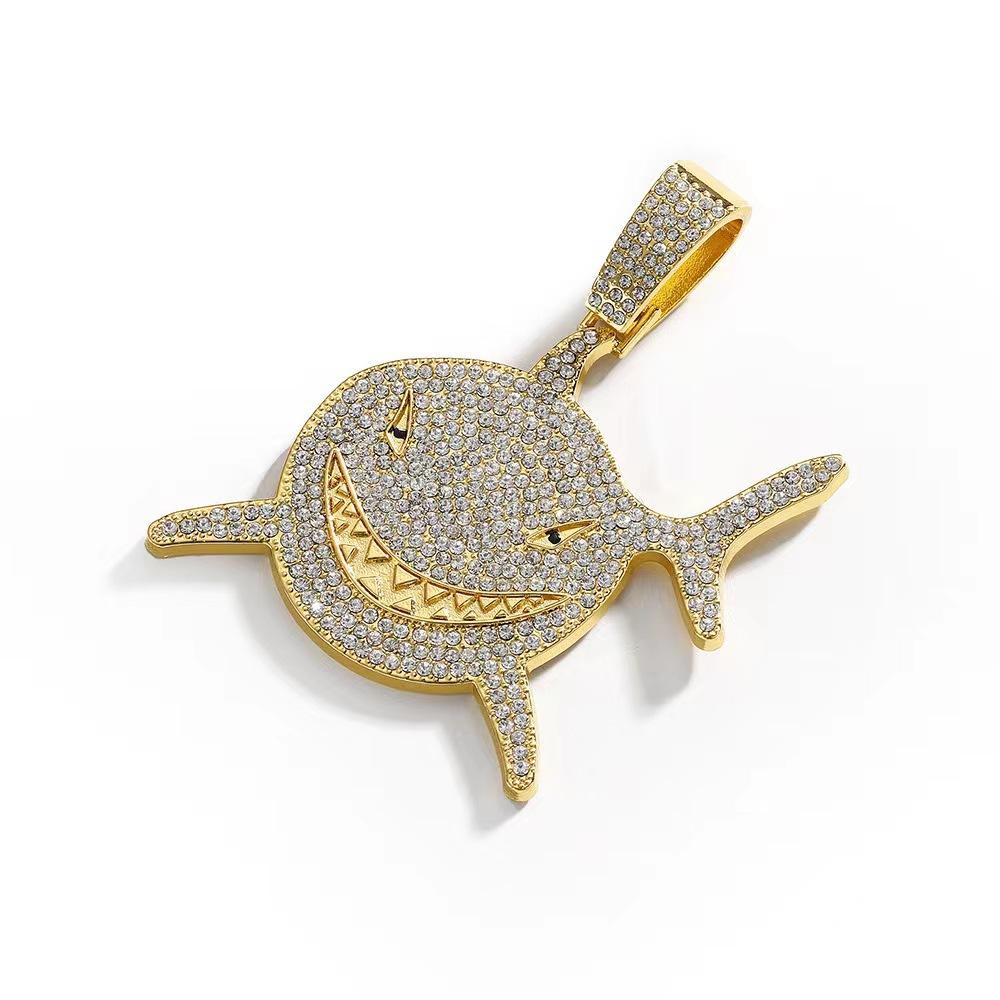 Collana Hip-hop Personalizzata con Animale Cartone Animato Europeo e Americano 6ix9ine, Stesso Grande Squalo Pendente con Borchie di Diamanti