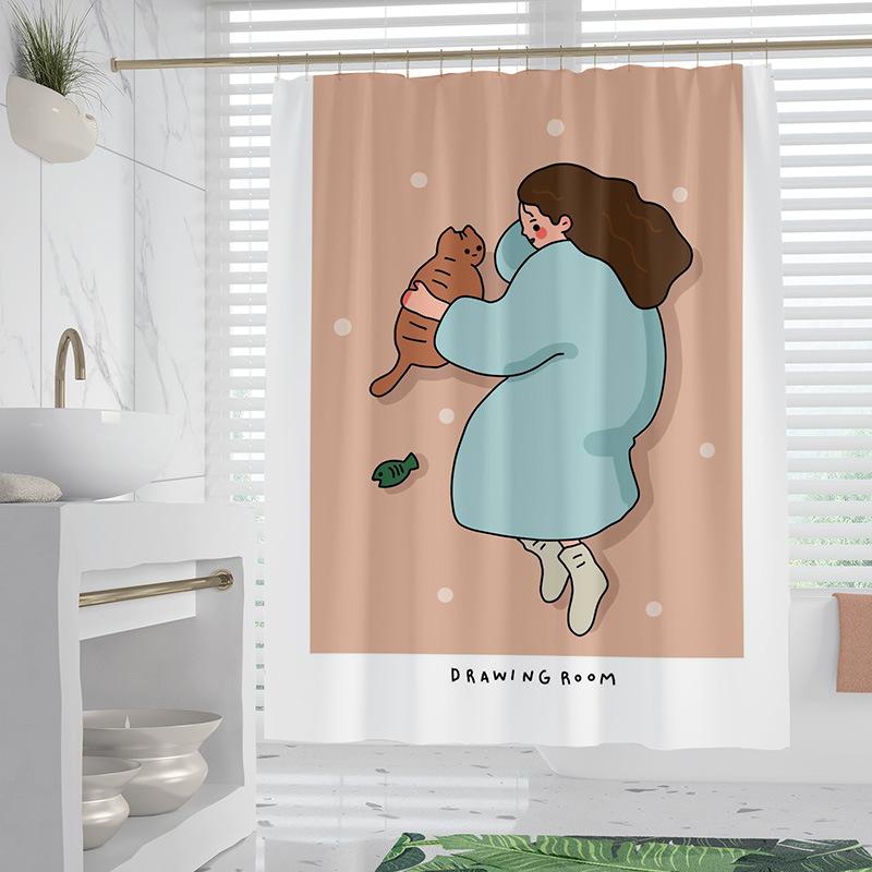 Cartoon Minimalist washable Dirt-Resistant Shower Curtain Shower Head waterproof Polyester Bath Curtain For Home Decor