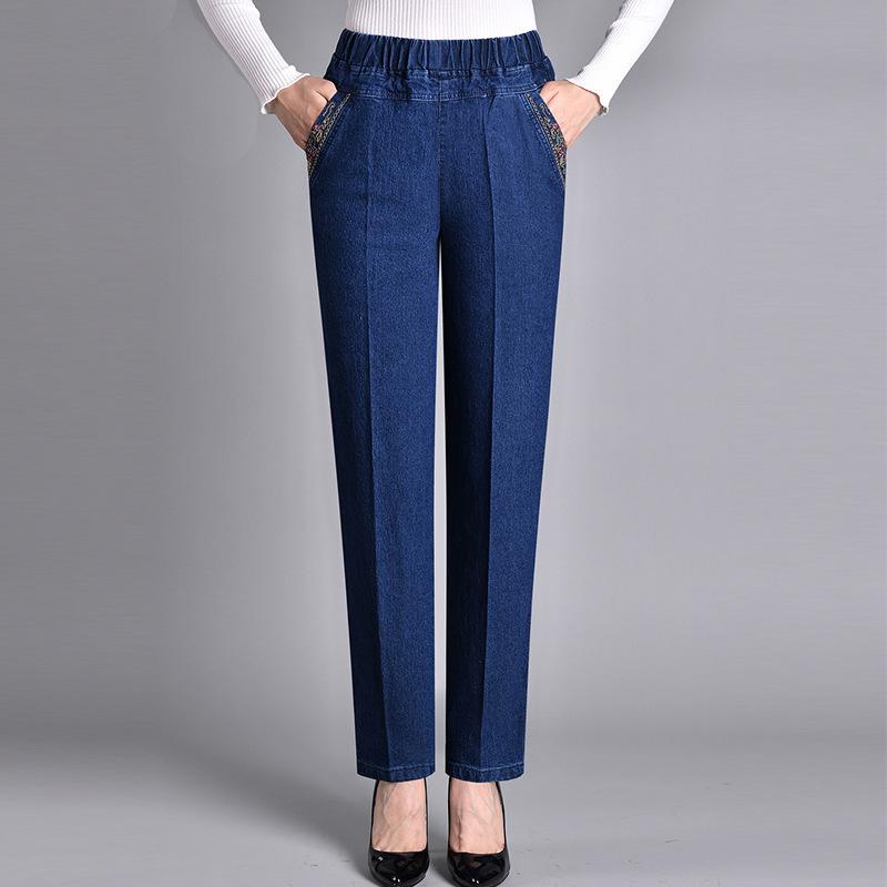 Women's High Waist Stretch Jeans with Elastic Waist and Slimming Fit - Casual Plus Velvet Pants for Middle-Aged and Elderly.