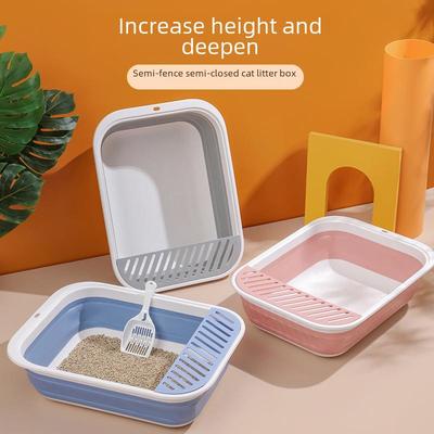 Foldable Semi-Enclosed Cat Litter Box - Oversized, Splash-Proof, Easy Clean