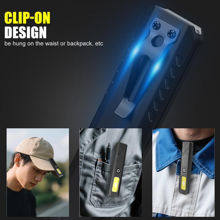 Mini Portable LED Handheld Flashlight USB Rechargeable EDC Flashlight with Emergency Red and Blue Lamp Outdoor Pen Clip Headlamp