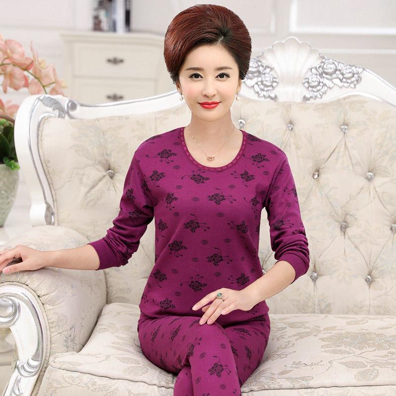 Women's Plus Size Cotton Warm Long Johns Set - Autumn Grandma Style