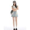 Blue Denim A- Line Mini Skirt Women'S High Waist Slimming Summer New Style Prevent Exposure Personality Wrap Around Short Skirt