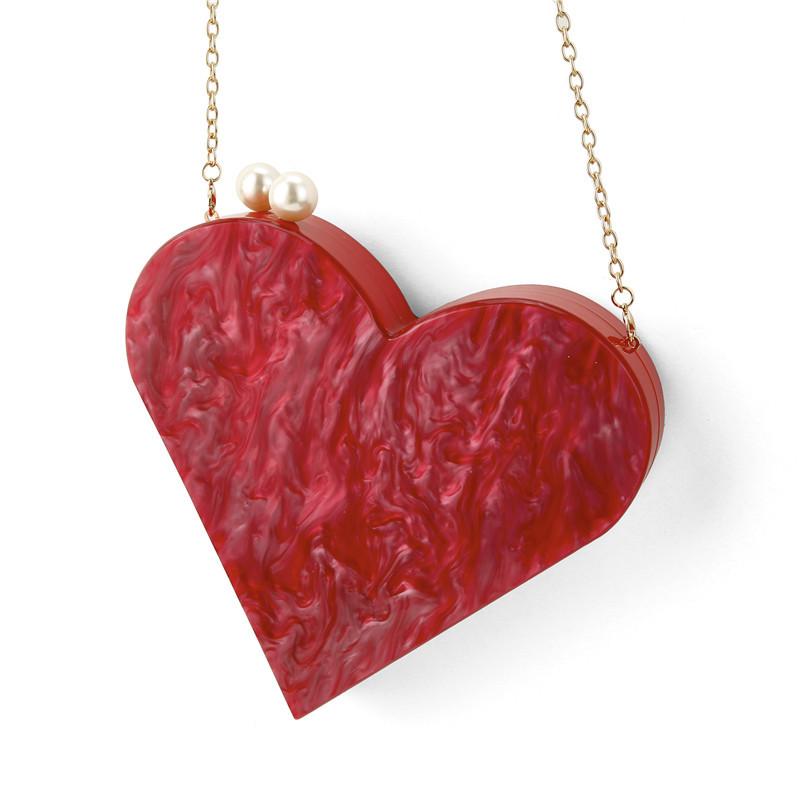 one-shoulder oblique span pearlescent acrylic peach heart bag, personalized and creative heart-shaped wedding beach dinner bag