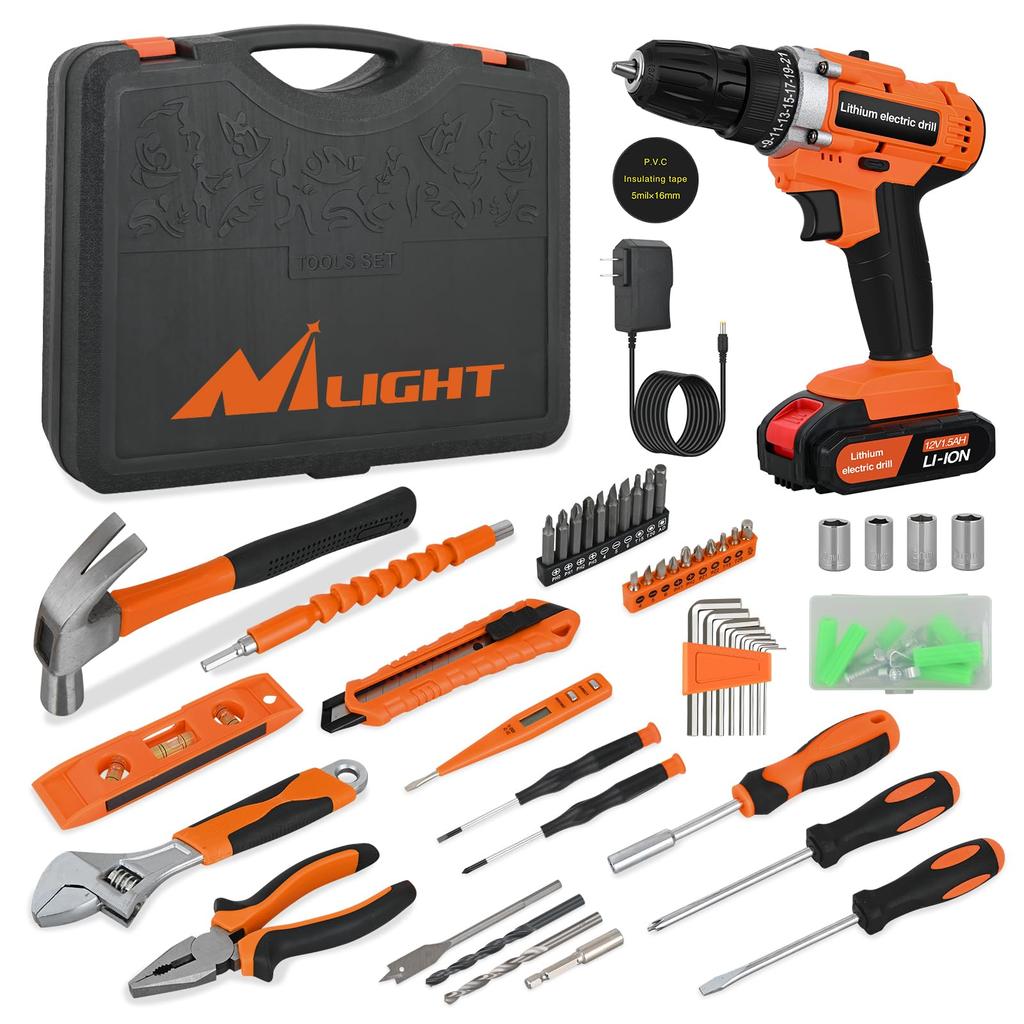 12V Electric Drill and Tool Set with LED and Power Drill and Home Maintenance Perfect for DIY Furniture Assembly and Includes Storage Case and