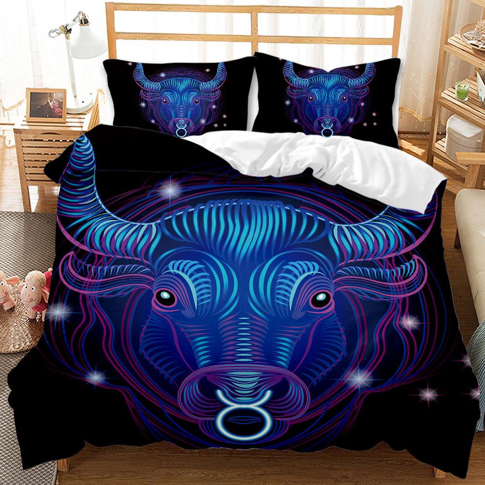 Twelve Constellations Duvet Cover Set King Size Mystery Black Background 3D Printed for Kids Teen Adult Polyester Bedding Set