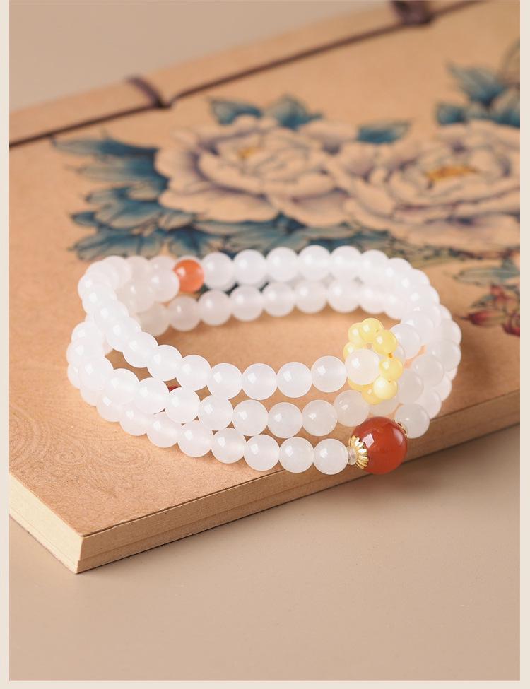 Xinjiang Hetian Mutton Fat White Jade Three-Circle Bead Bracelet Necklace