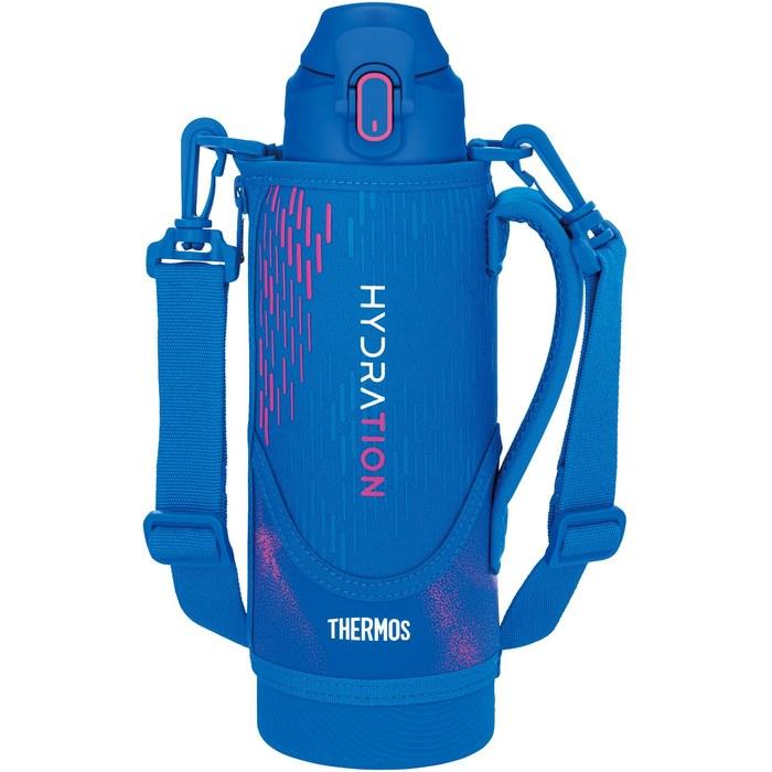 Thermos Sports Bottle 1L Blue Pink - Insulated, for Kids, with Pouch & Strap - FJS-1000F BLP