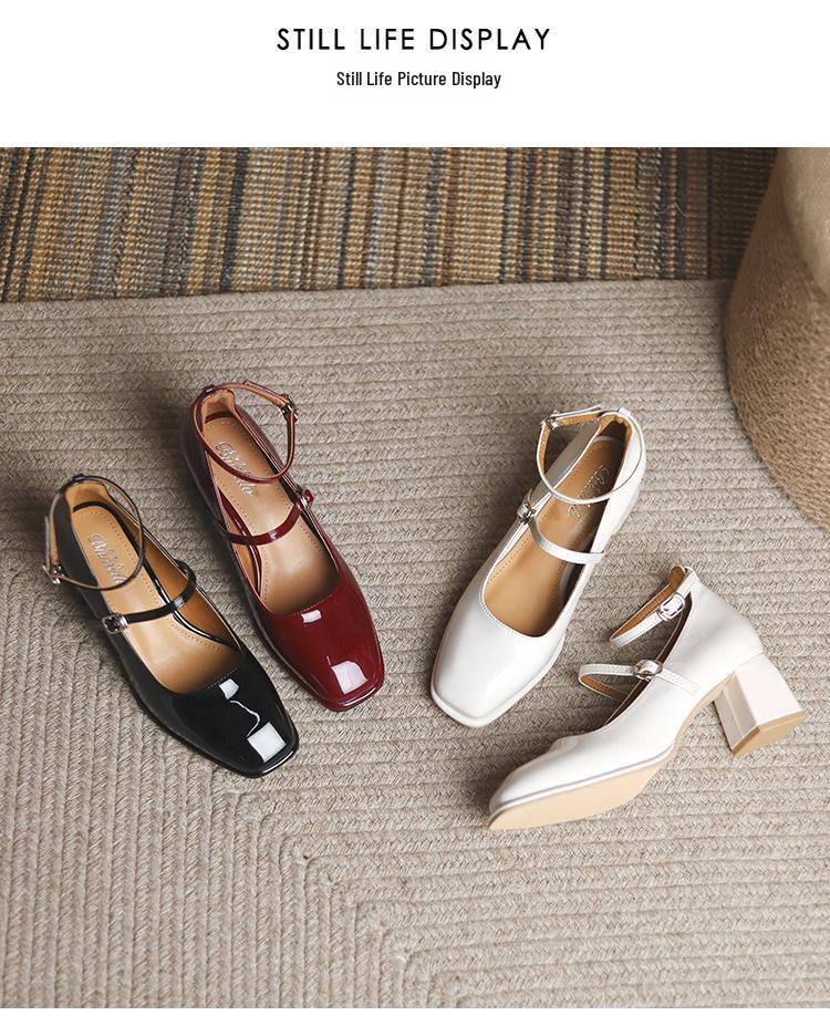 2026 Retro Patent Leather Mary Jane Heels - Women's Chunky Double Buckle Flats