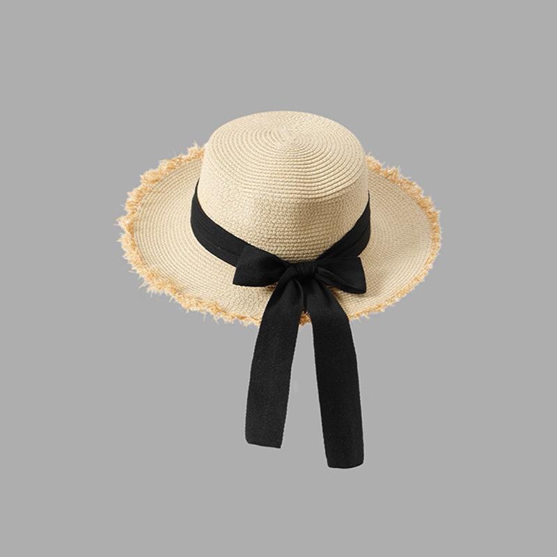 Women'S Wide-Brimmed Straw Hat Beach Sun Hat New Fashionable Sun Protection Floral Lace Bow Breathable Summer Hat