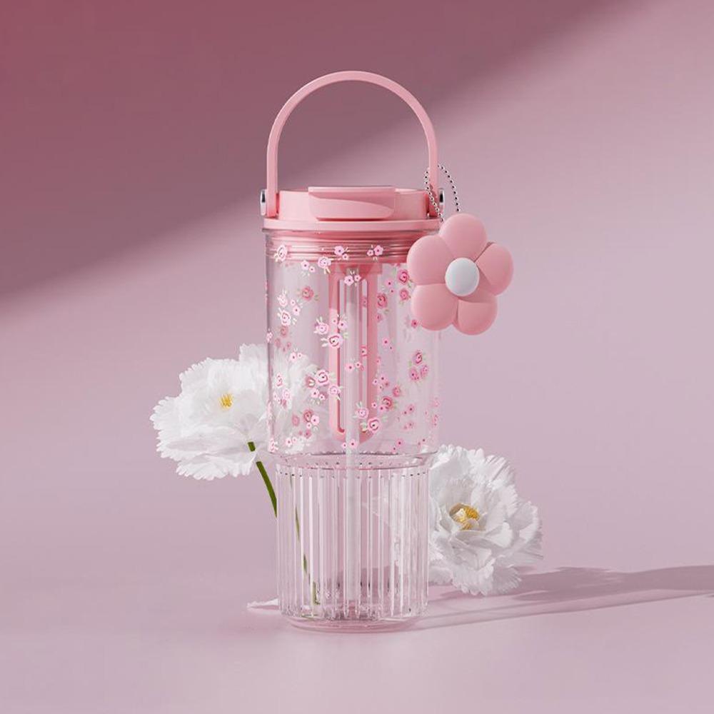 

High-Quality Leakproof Water Bottle 860ml Summer Fruit Tea Cup Cute Plastic Straw Cup for Women розовый