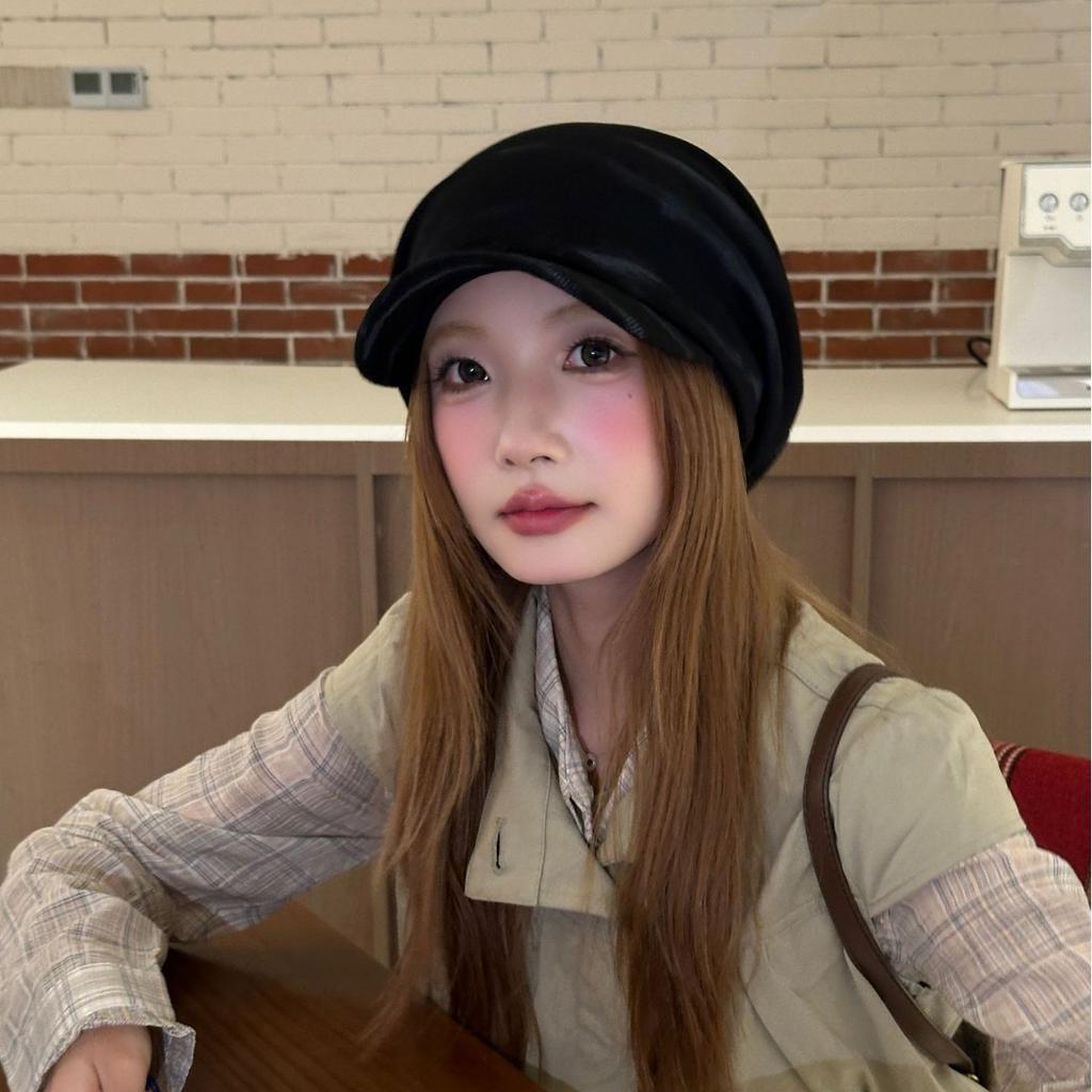 New tie-dye striped pleated piled cap women's big head circumference showing face small newsboy hat sunshade painter hat