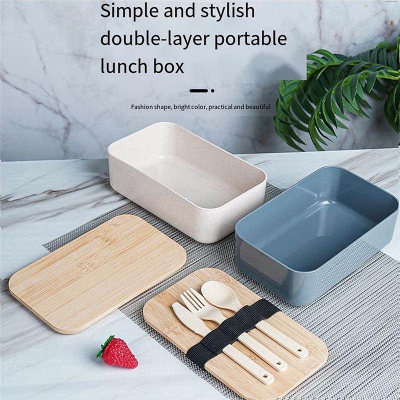 Portable Lunch Box Bamboo Wooden Lid Lunch Insulation Box Office Worker Japanese Sushi Lunch Box