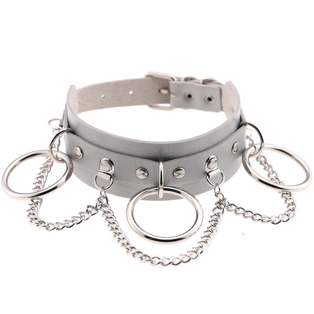 Punk Rock Harajuku Rivet Necklace Choker Collar for Women Men Girls Fashion PU Leather Alloy Cool Gothic Lock Link Circle Collar Choker Necklace